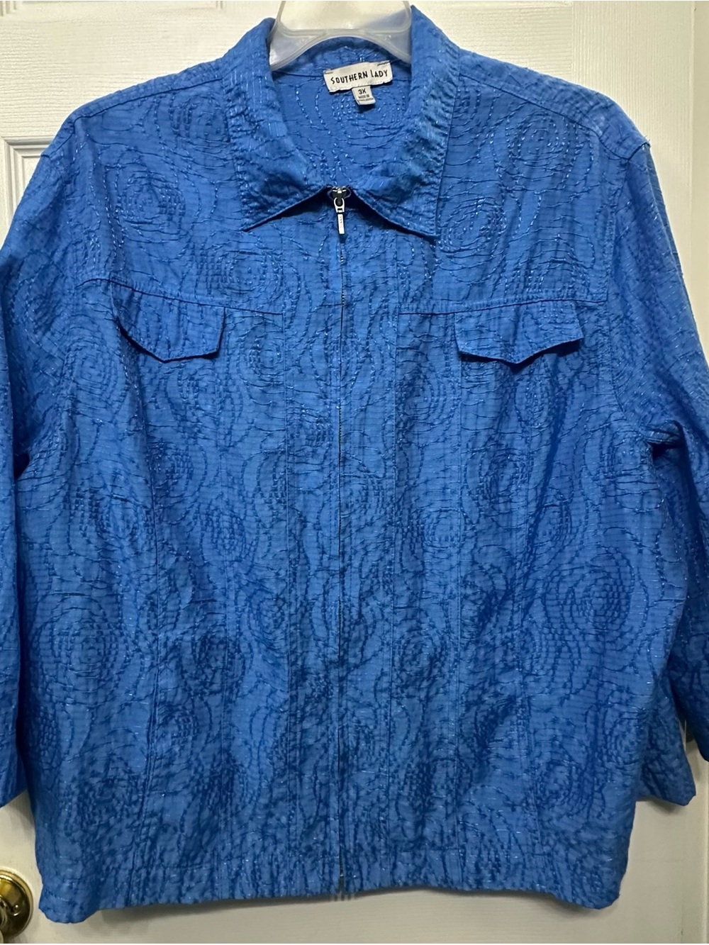 Vintage Southern Lady Blue Textured Zip-Front Jacket